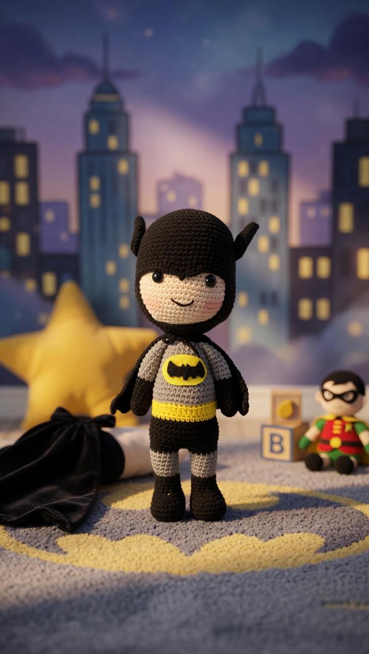 Handmade crochet Batman figurine with cape