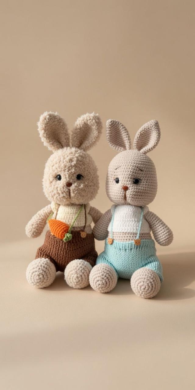 Handmade crochet bunny friends duo