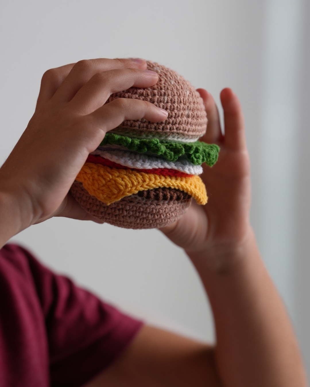 Handmade crochet burger with fries