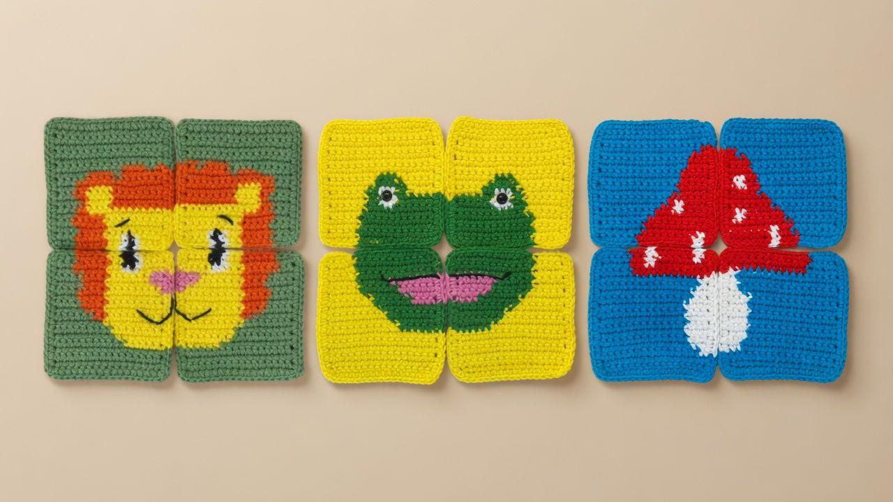 Crochet puzzle pieces in play