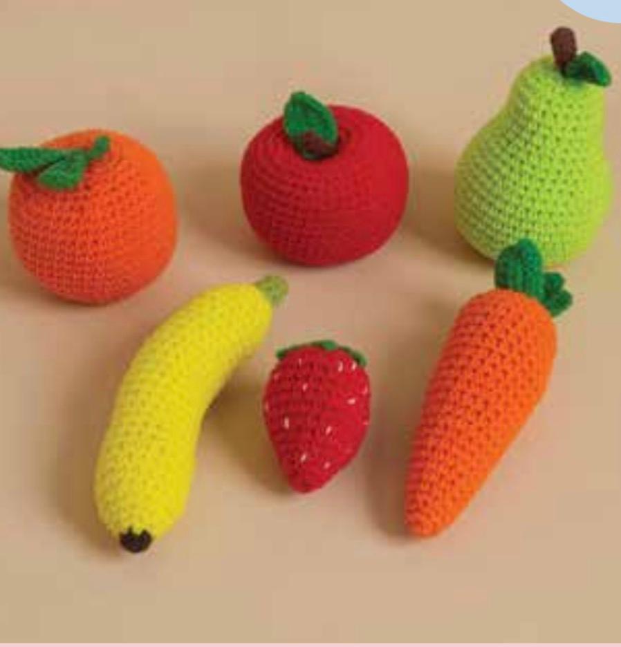 Crochet orange, apple, pear, banana, strawberry and carrot
