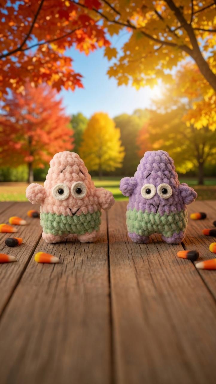 Handmade crochet blush and lilac star friends duo