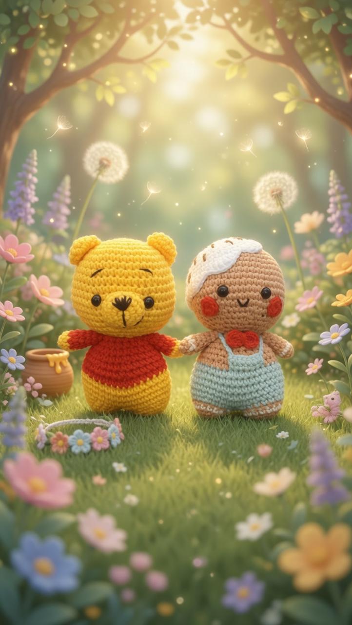 Handmade crochet Pooh and Piglet duo soft toys