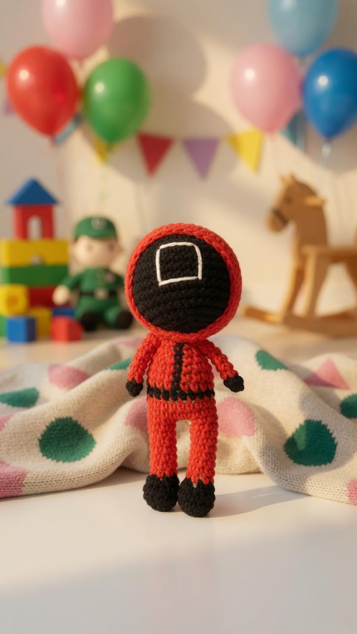 Handmade crochet Square Guard amigurumi figurine