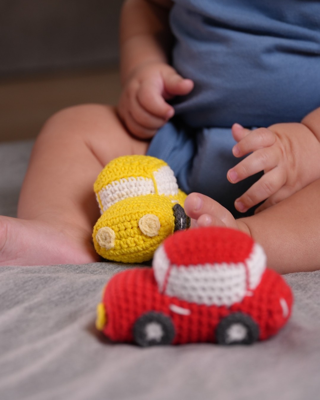 Handmade crochet cars in a lifestyle setting